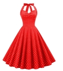 Small Quantity Clothing Manufacturer Retro Polka-Dot Halter Neck Lace-Up Slim Fit Corset Dress