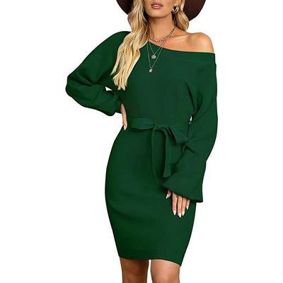 Knit Solid Color Slim Women'S Long Sleeve Off - Shoulder Dress Clothing For Small Business